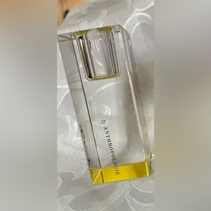 Anthropologie Clear and Yellow Cut Glass Taper Candle Holder. New
